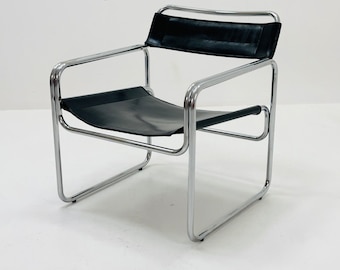 Mid century Bauhaus Jox Interni leather and tubular steel armchair 1970s Italy