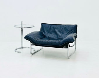 Bauhaus black leather lounge chair by Johan Bertil Häggström for Ikea 1980s