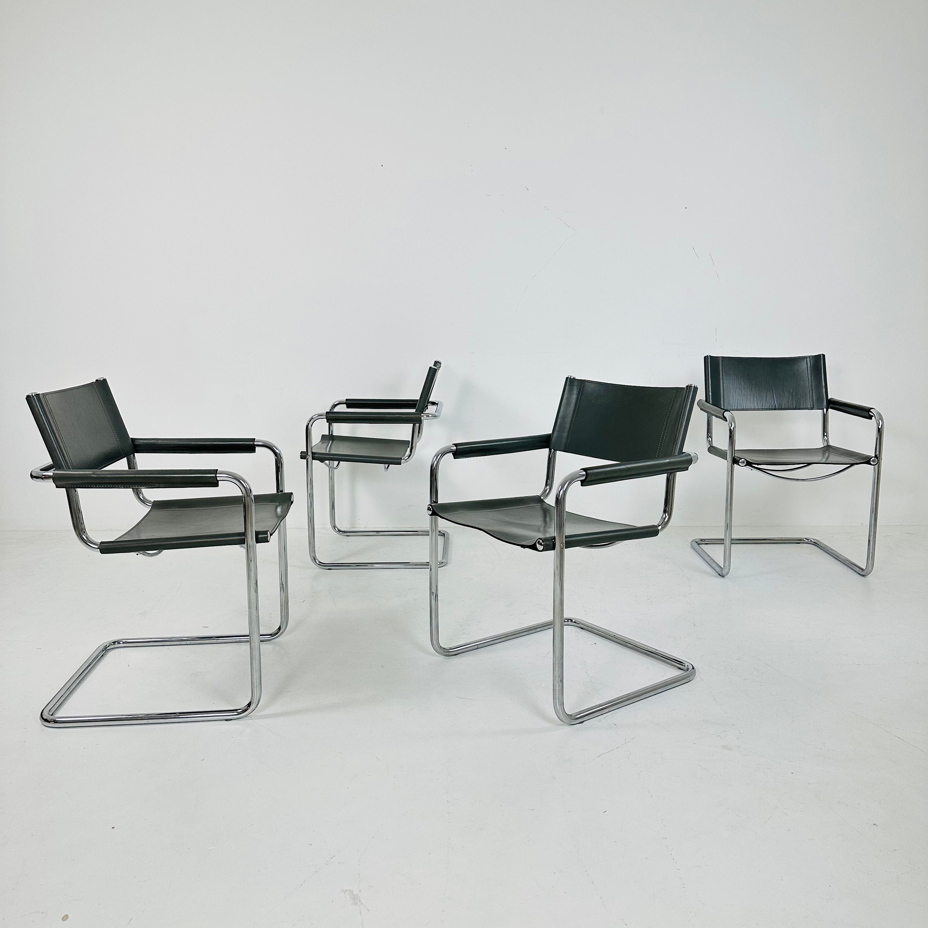 Set of 4 vintage Matteo Grassi Mg5 leather cantilever chairs by