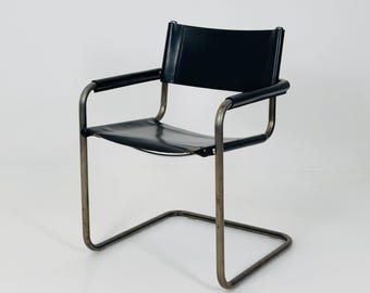 カンチレバーチェア ブラックレザー バウハウス ミッドセンチュリー バウハウス B34 黒革カンチレバーチェア、Mart