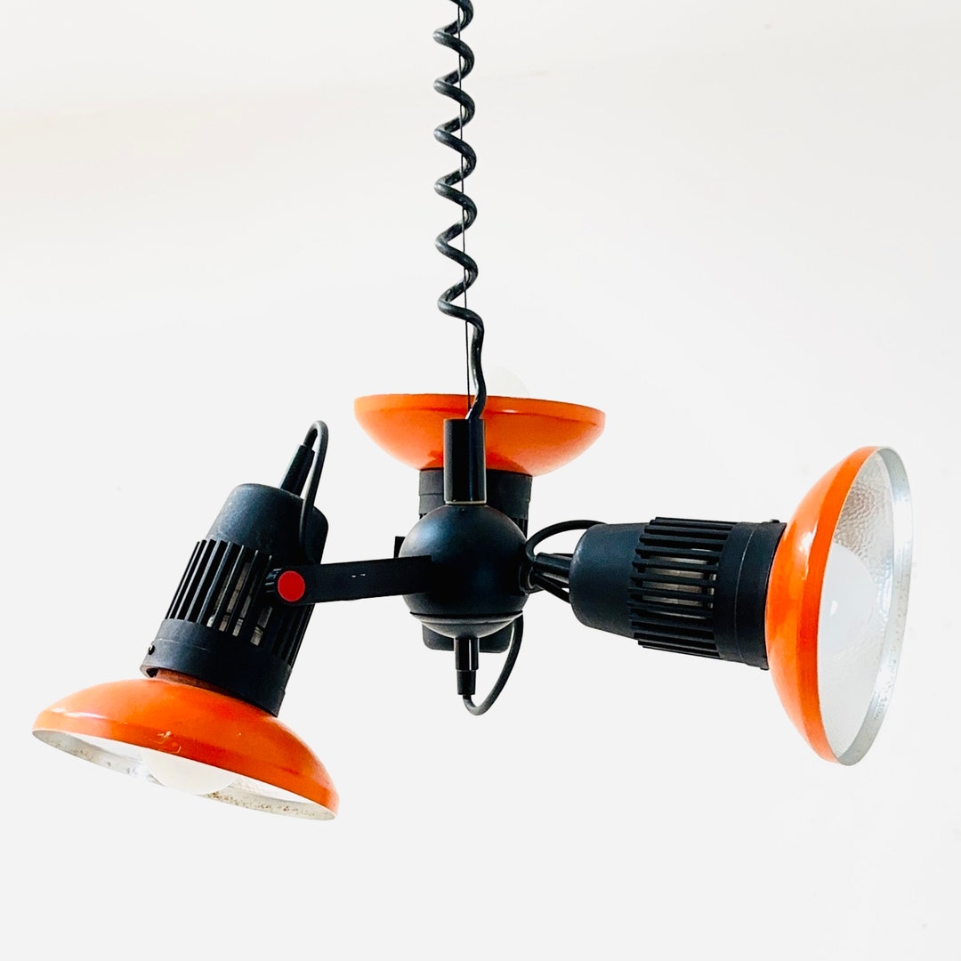 Space Age Atomic Orange Three Adjustable Spot Pendant Lamp 1970s