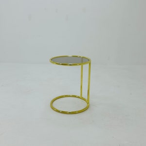 BauHaus Round golden chrome  & Glass side table Eileen  style , 1980s