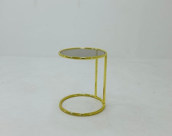 BauHaus Round golden chrome  & Glass side table Eileen  style , 1980s