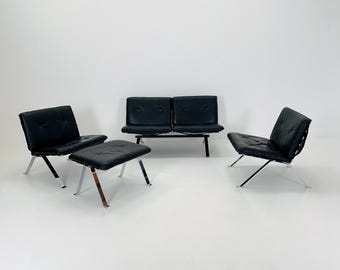 Set of 4 items Mid century leather lounge Euro lounge chairs by Hans Eichenberger for Girsberger - 1960s Switzerland
