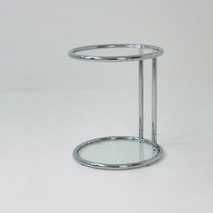 BauHaus Round Chrome & Glass side table Eileen Gray style , 1980s