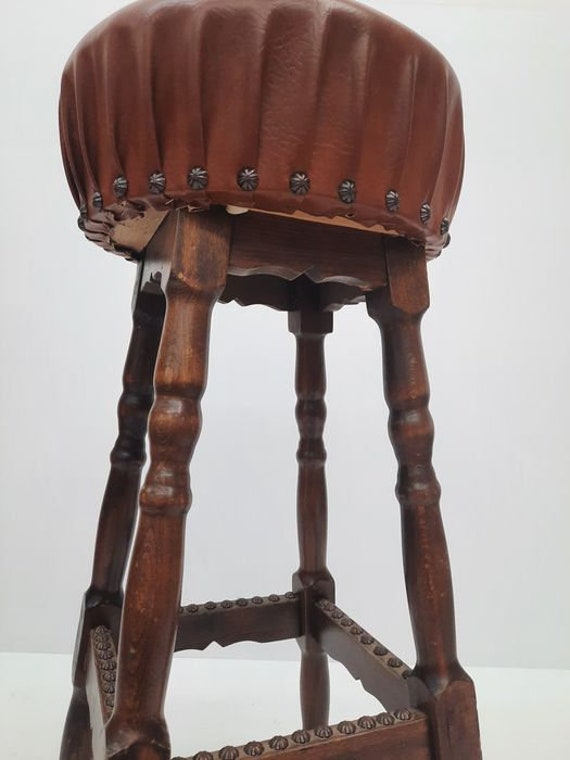 Set de trois chaises hautes de bar vintage cuir et métal années 60