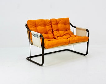 1970's Bauhaus tubular canvas sling  2 seat  sofa