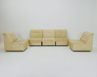 Mid Century Modular Sofa Set in beige Leather, 1980s Germany