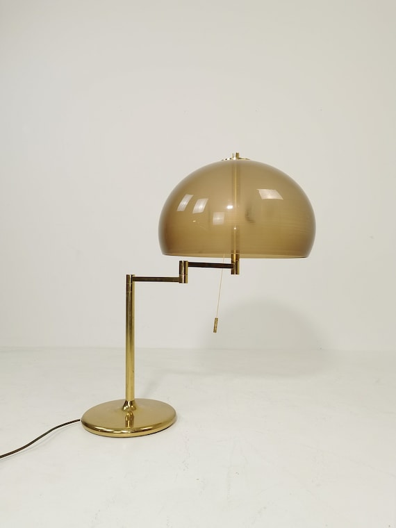 Mid Century Vintage Swiss Brass Large Mushroom Table Lamp from Swisslamps, 1960s