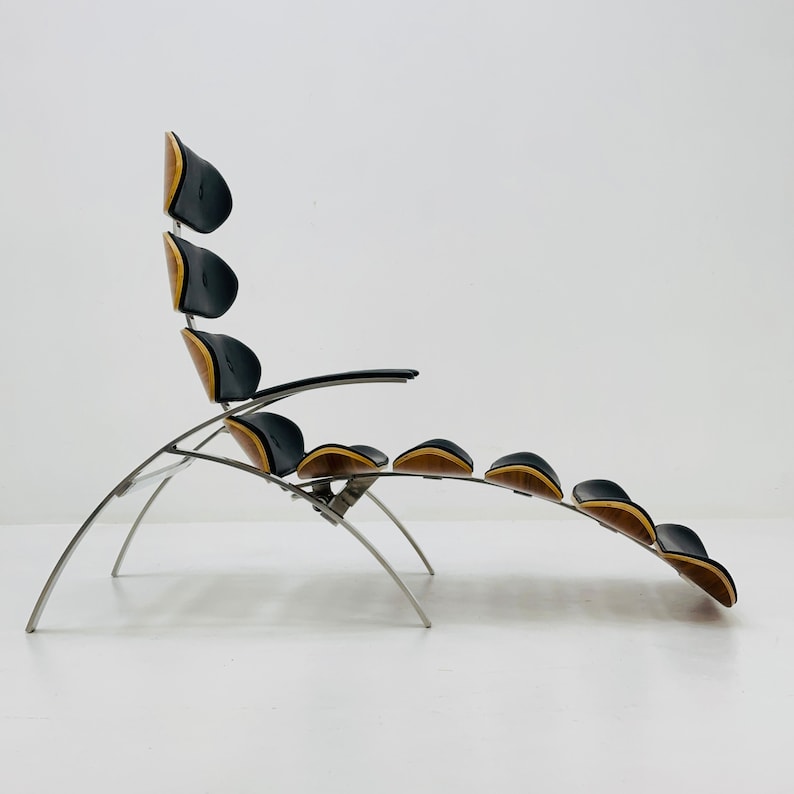 Chaise longue vintage Bauhaus Scorpion cuir noir Italie 1980 image 5