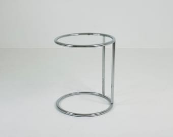 BauHaus Round Chrome & Glass side table Eileen Gray style , 1980s