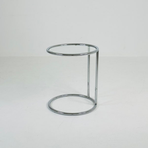 BauHaus Round Chrome & Glass side table Eileen Gray style , 1980s