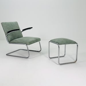 Mid-Century Bauhaus Lounge Chair & Ottoman Set by Drabert, Germany, 1950s