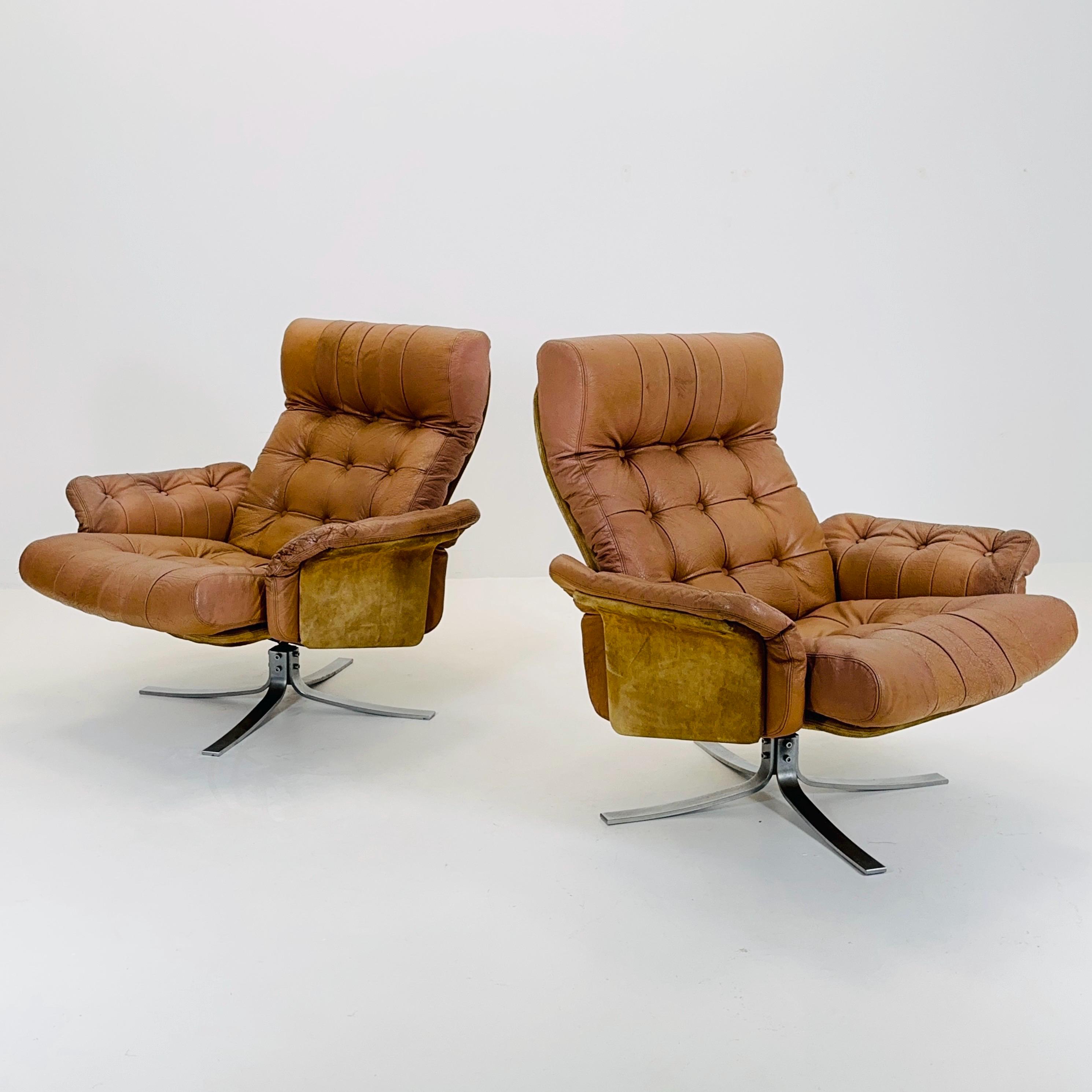 set of 2 Mid century Søren Nissen and Ebbe Gehl Lounge Chairs by Jeki Møbler Denmark 1960s