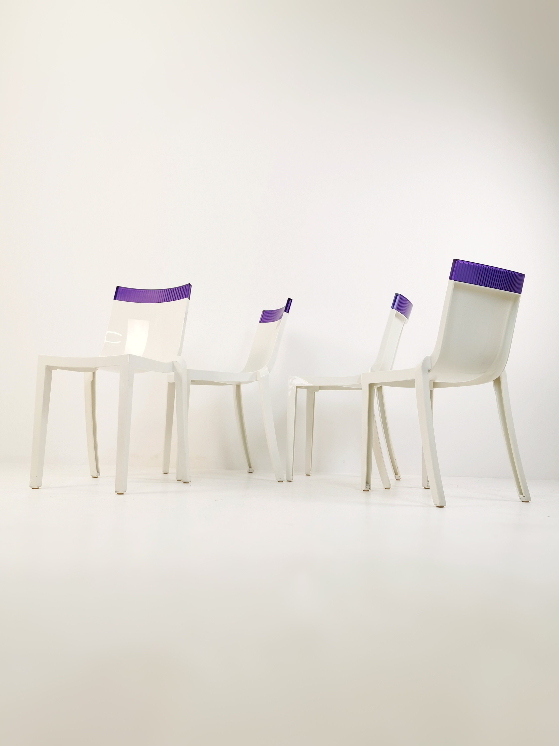 Hi Cut Stackable Chair, White & Violet Lacquered Frame Hi Cut Stackable Chair, White & Violet Lacquered Frame