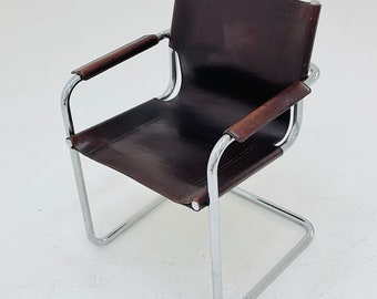 1 sur 4 chaise visiteur Matteo Grassi en cuir marron années 1970