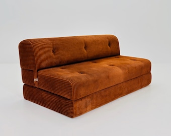 Mid Century Space Age brun sammetsmantel dagbädd / Lounge bäddsoffa från IKEA, Sverige | 1980-talet