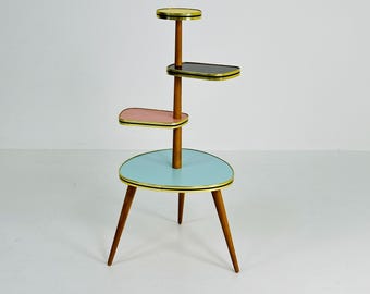 1950s German Plant Stand, Colorful Vintage Mid-Century Minimalist Indoor Plant Stand Side Table Retro flower table