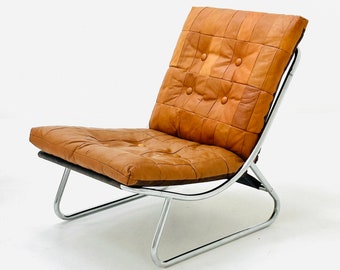 Mid-century sling cognac leather lounge chair by Peter Hoyte, 1960s