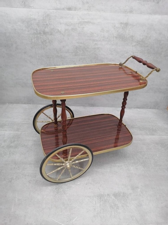 Chariot De Bar Rétro CENTURY – Teck, 2 Niveaux, Années 60, Mid-Century Modern, 4 Roues – Vintage
