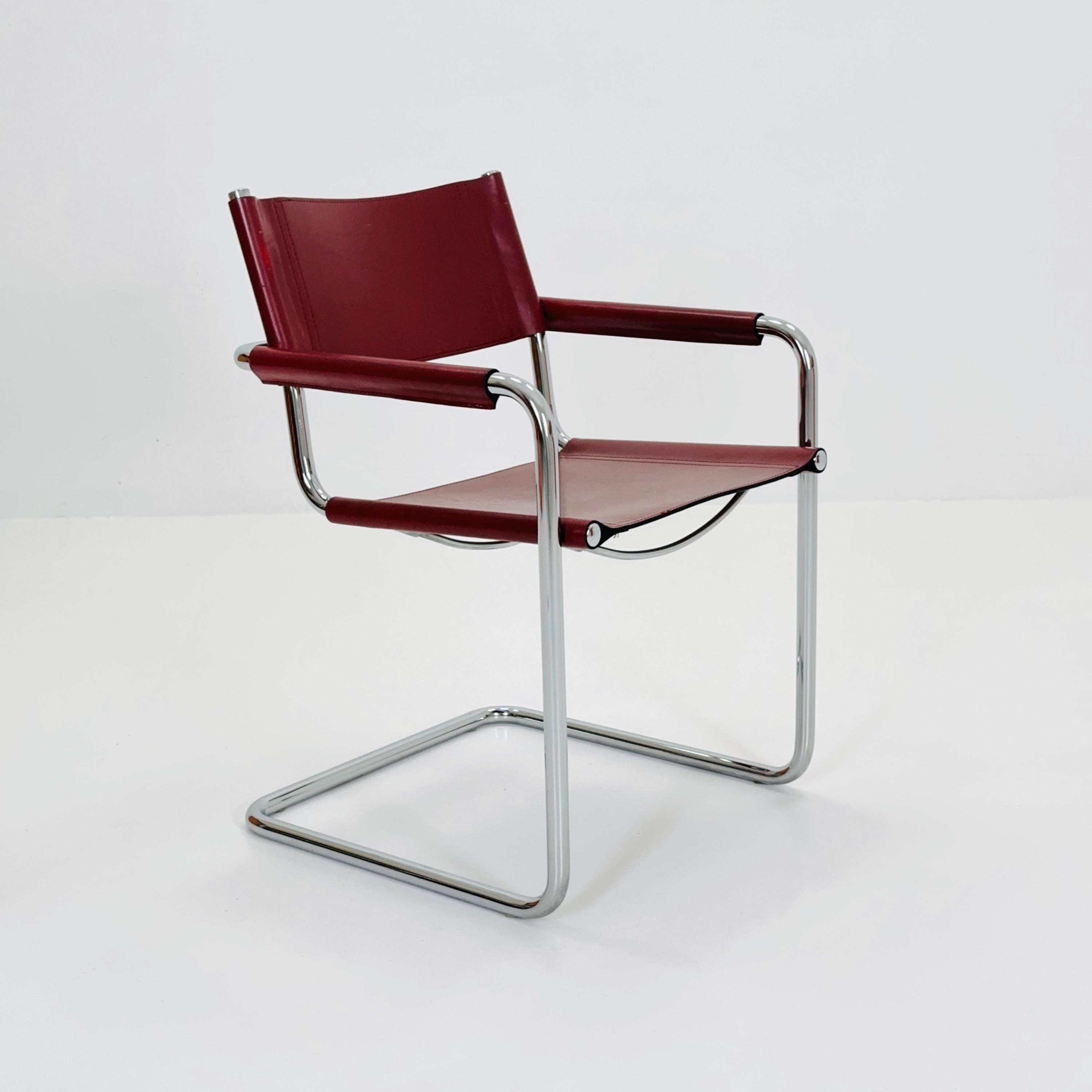 Mid Century Bauhaus Matteo Grassi Mg5 Wine Red Leather Cantilever