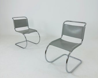 1 of 2 MR10 lounge grey leather chair design by Ludwig Mies van der Rohe , 1980s