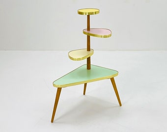 1950s German Plant Stand, Colorful Vintage Mid-Century Minimalist Indoor Plant Stand Side Table Retro flower table