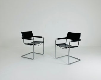 Juego de 2 sillas de escritorio Centro Studi modelo MG5 negras de Mart Stam y Marcel Breuer para Fasem Italia, década de 1980