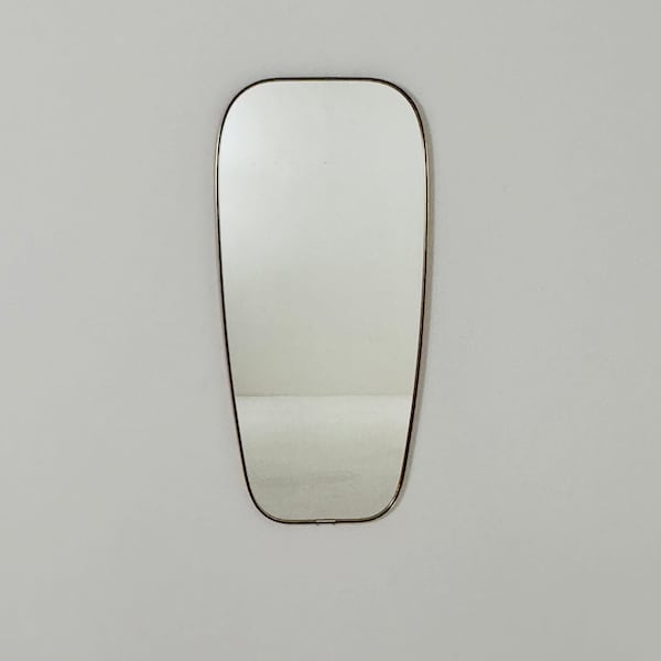 Mid Century asymmetric German brass Original kidney wall mirror from the 60s model number 986