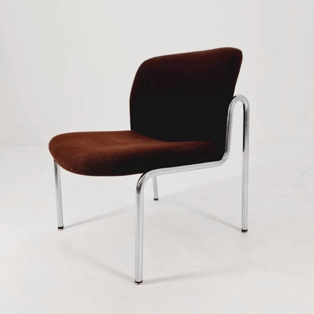 Mid century Bauhaus Lounge Chair in Brown Fabric and Chrome 1980s Germany