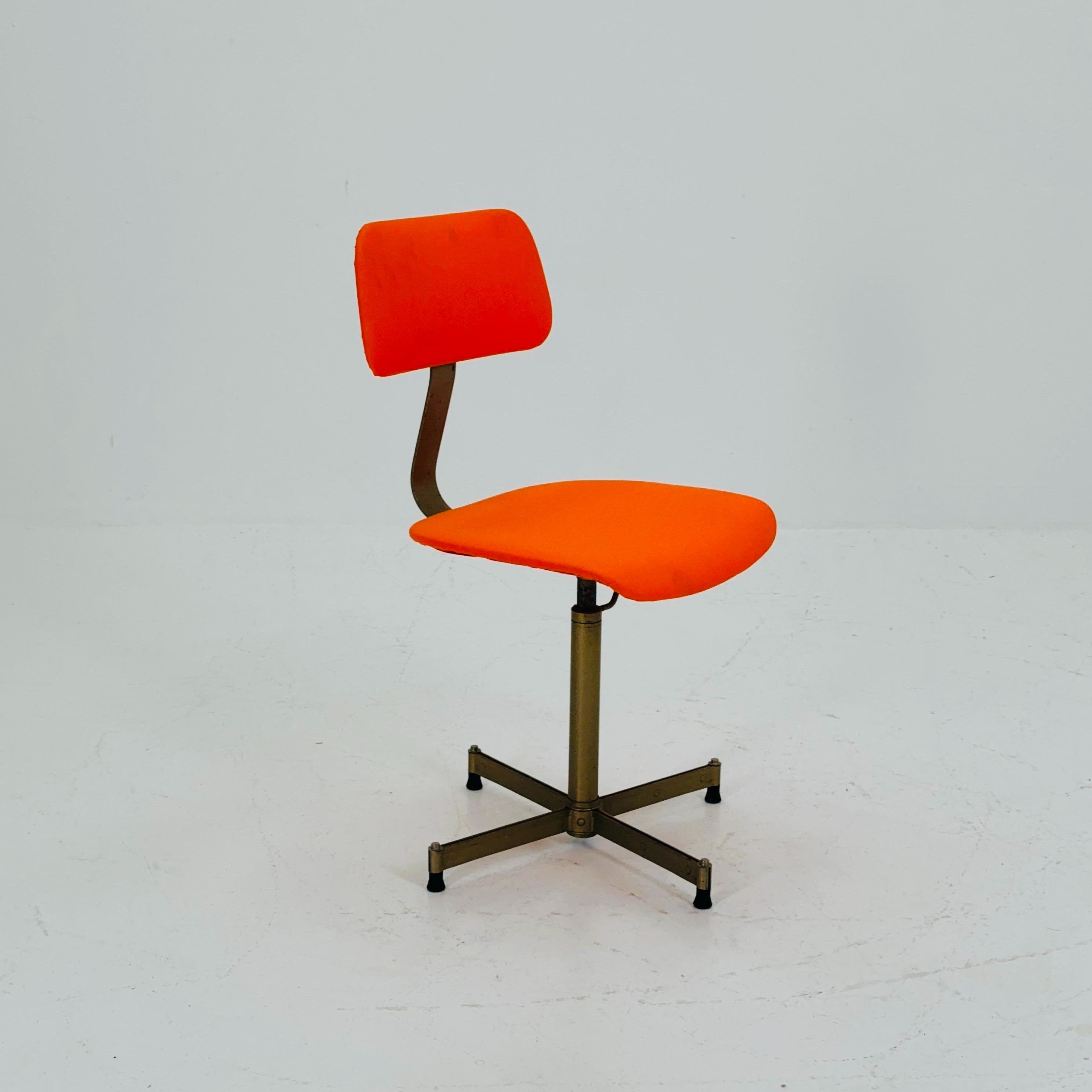 Mid Century Industrial German Desk Chair With Orange