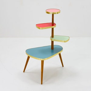 1950s German Plant Stand, Colorful Vintage Mid-Century Minimalist Indoor Plant Stand Side Table Retro flower table