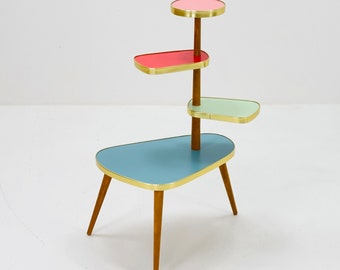 1950s German Plant Stand, Colorful Vintage Mid-Century Minimalist Indoor Plant Stand Side Table Retro flower table