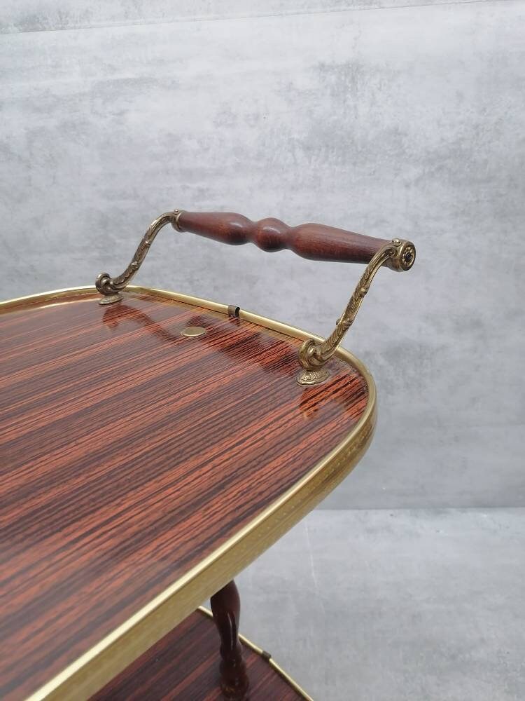 Chariot à Boissons Du Milieu Du Siècle Dernier En Laiton, Chrome Et Bois Ronceux De Willy Rizzo