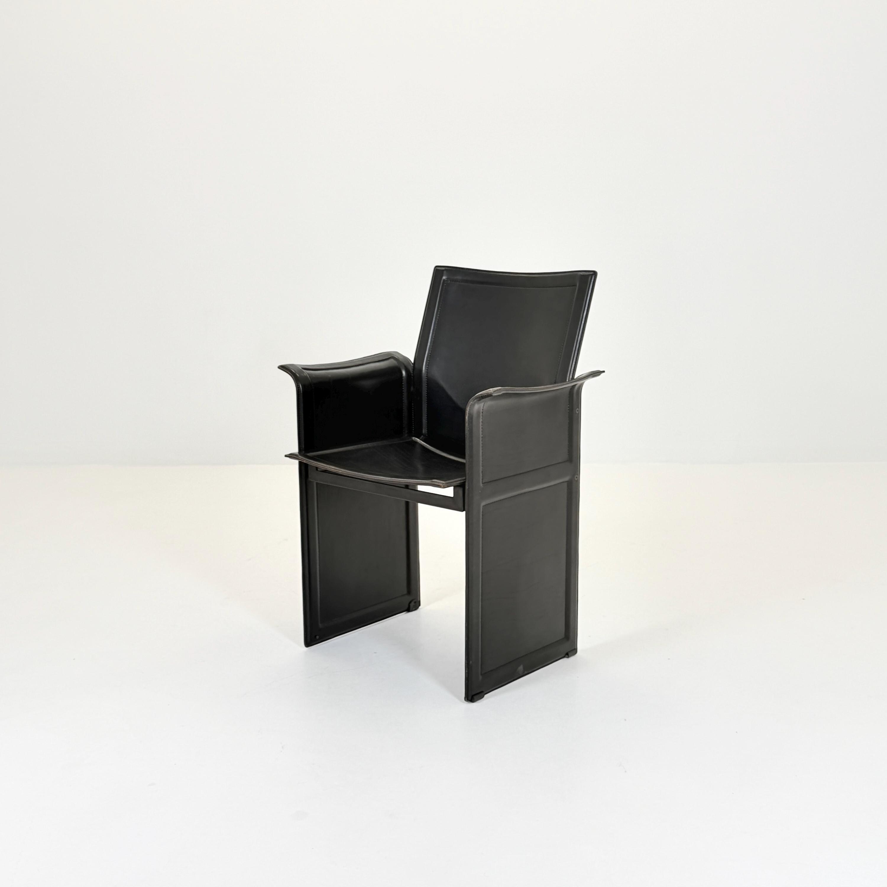 1 of 2 Mid-century Italian “korium” KM1 Black Leather Armchair by