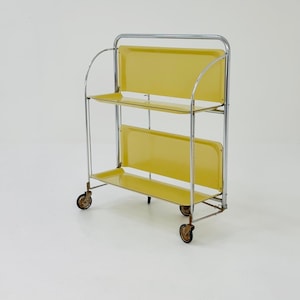 Carrito para servir té o café plegable, de color amarillo, de mediados de siglo/retro, años 1960-1970.