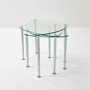 Set of 3 Italian Mid-Century Chrome and Glass Nesting Tables,1980s