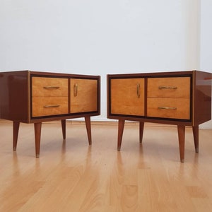 One of two Mid-Century Modern vintage maple tree nightstands or small chest of drawers right one, 1960s, Italy Rome