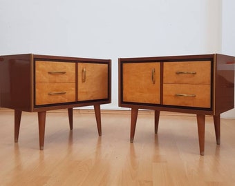 One of two Mid-Century Modern vintage maple tree nightstands or small chest of drawers right one, 1960s, Italy Rome