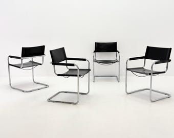 Set of 4 Bauhaus Linea Fiam B34 Cantilever Chairs by Mart Stam - Marcel Breuer  Italy 1980s