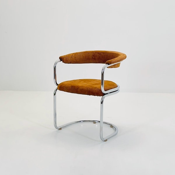 1 of 5 Mid Century Cognac velvet dining armchair by Giotto Stoppino, Italy, 1970s