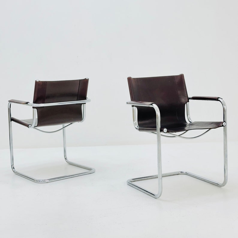 1 sur 4 chaise visiteur Matteo Grassi en cuir marron années 1970 image 9