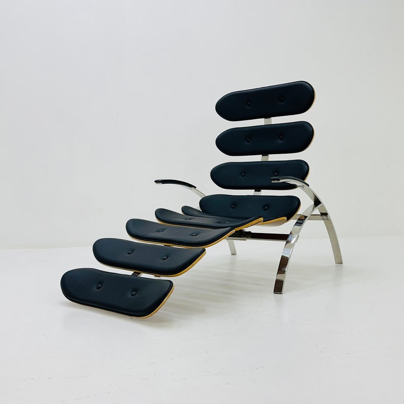 Chaise longue vintage Bauhaus Scorpion cuir noir Italie 1980 image 7