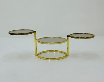 Mid-century brass smocked glass 3-tier swivel coffee table by Milo Baughman bauhaus