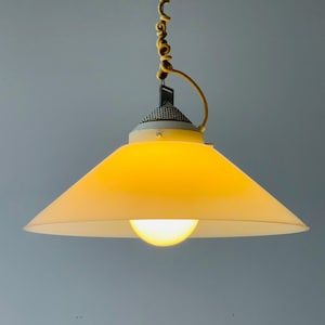 Mid century white  glass hanging lamp by Peill and Putzler, Germany 1965
