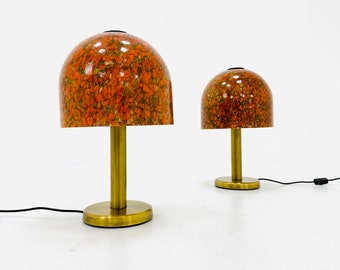 Pair of Glass and Brass Table Lamps by Peil & Putzler Germany 1970s