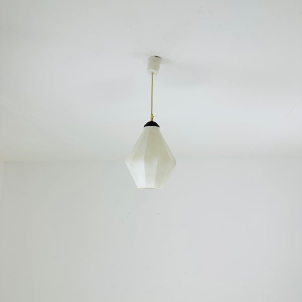 Mid-Century Modern Hanging Lamp Octagon Shape plastic Shade  1960s