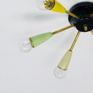 Mid century sputnikceiling lamp with 6 colored arms 1950s Bild 3