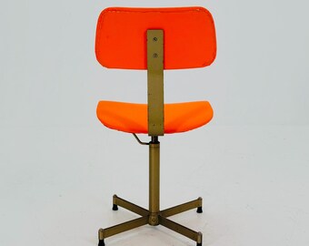 Mid Century Industrial German Desk Chair With Orange