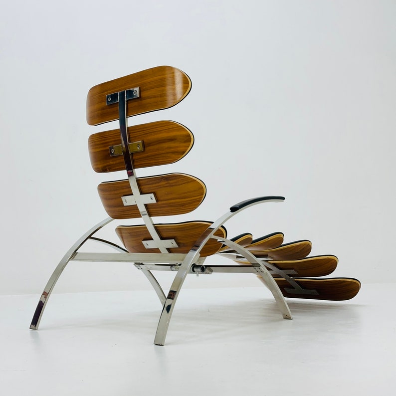 Chaise longue vintage Bauhaus Scorpion cuir noir Italie 1980 image 4